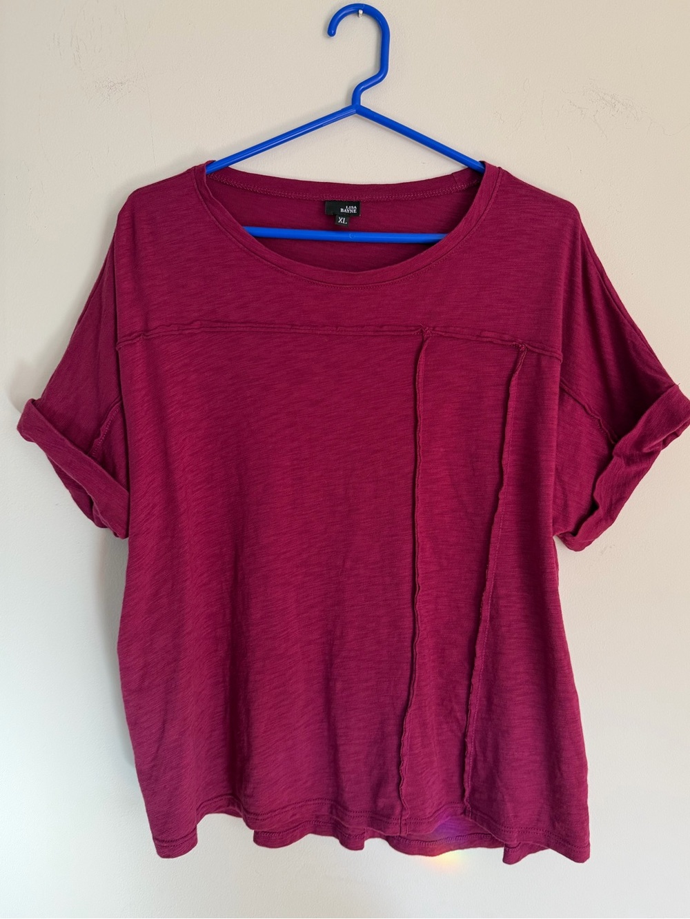 Lisa Bayne Berry Burgundy Short Sleeve Top XL